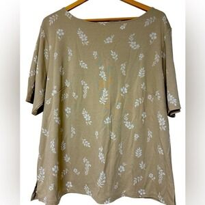 Josephine Chaus Short Sleeve Stretch Shirt Top - Tan Floral - Size 1X